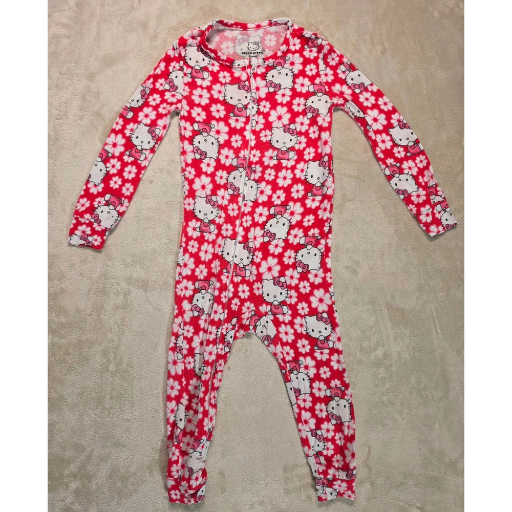 Hello Kitty Sanrio Toddler Girls Red Floral One Piece Pajama Sleeper 2T‎